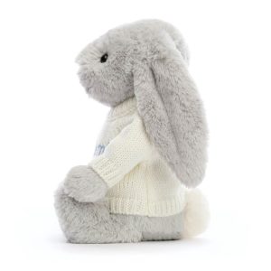 Bashful Silver Bunny with Personalised Cream Jumper - Image 3