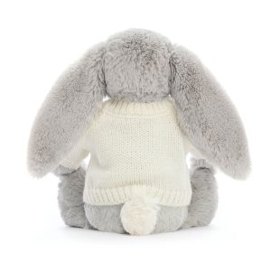 Bashful Silver Bunny with Personalised Cream Jumper - Image 4