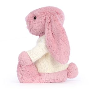 Bashful Tulip Pink Bunny with Personalised Cream Jumper - Image 3