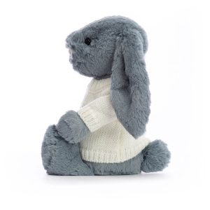 Bashful Dusky Blue Bunny with Personalised Cream Jumper - Image 3