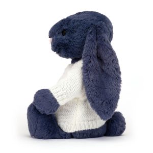 Bashful Navy Bunny with Personalised Cream Jumper - Image 3