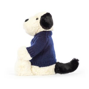 Bashful Black & Cream Puppy with Personalised Navy Jumper - Image 3