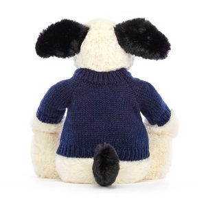 Bashful Black & Cream Puppy with Personalised Navy Jumper - Image 4