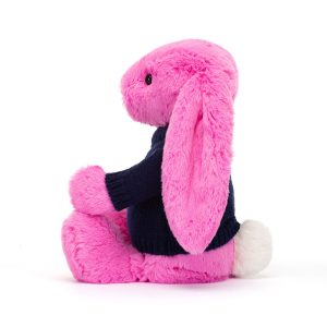 Bashful Hot Pink Bunny with Personalised Navy Jumper - Image 3
