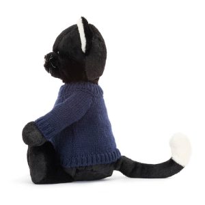 Bashful Black Kitten with Personalised Navy Jumper - Image 3