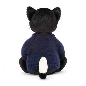 Bashful Black Kitten with Personalised Navy Jumper - Image 4