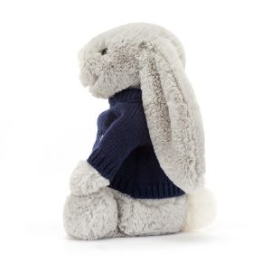 Bashful Silver Bunny with Personalised Navy Jumper - Image 3