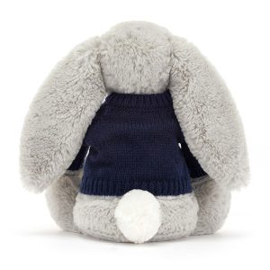 Bashful Silver Bunny with Personalised Navy Jumper - Image 4