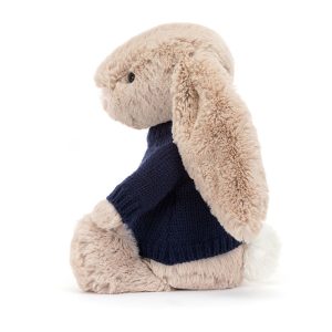 Bashful Beige Bunny with Personalised Navy Jumper - Image 3