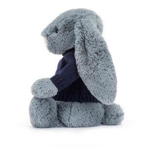 Bashful Dusky Blue Bunny with Personalised Navy Jumper - Image 3