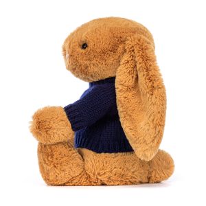 Bashful Golden Bunny with Personalised Navy Jumper - Image 3