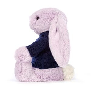 Bashful Lilac Bunny with Personalised Navy Jumper - Image 3