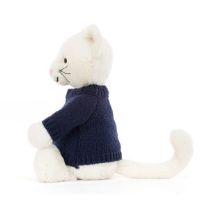 Bashful Cream Kitten with Personalised Navy Jumper - Image 3