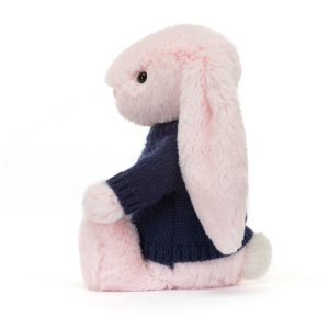 Bashful Pink Bunny with Personalised Navy Jumper - Image 3
