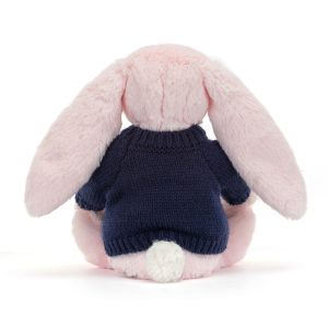 Bashful Pink Bunny with Personalised Navy Jumper - Image 4