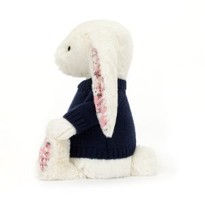 Blossom Cherry Bunny with Personalised Navy Jumper - Image 3