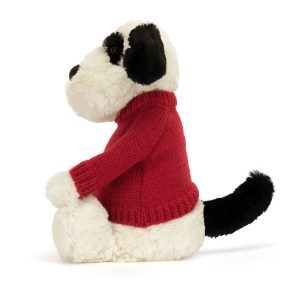 Bashful Black & Cream Puppy with Personalised Red Jumper - Image 3