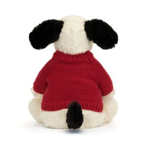 Bashful Black & Cream Puppy with Personalised Red Jumper - Image 4