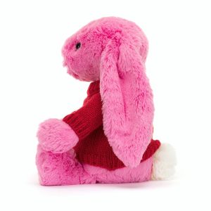 Bashful Hot Pink Bunny with Personalised Red Jumper - Image 3
