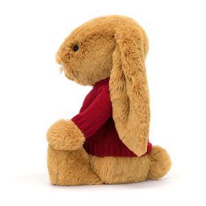 Bashful Golden Bunny with Personalised Red Jumper - Image 3
