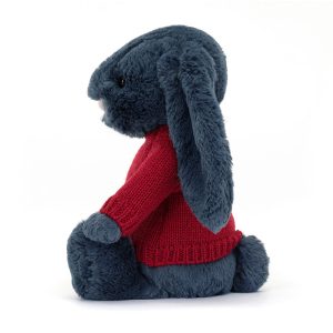 Bashful Navy Bunny with Personalised Red Jumper - Image 3