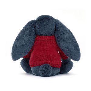 Bashful Navy Bunny with Personalised Red Jumper - Image 4