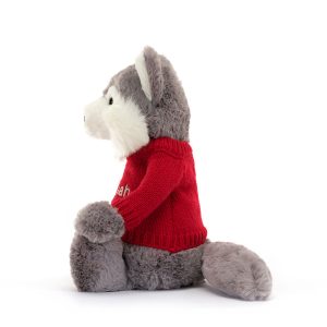 Bashful Wolf with Personalised Red Jumper - Image 3
