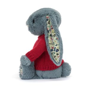 Blossom Dusky Blue Bunny with Personalised Red Jumper - Image 4